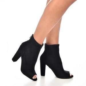 Rampage34V Peep Toe Faux Suede Ankle Booties Black